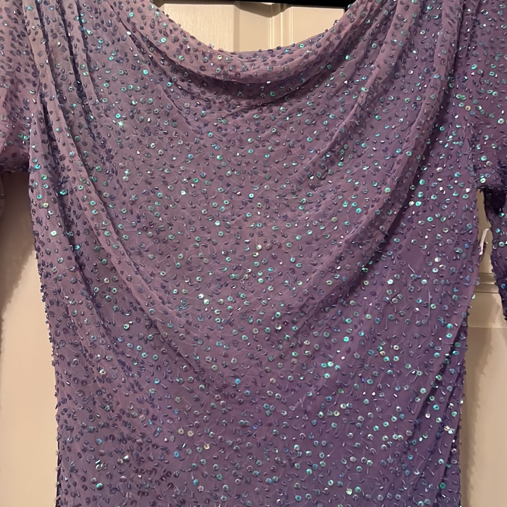 Beaded Long Sleeve Purple Prom/Wedding Guest Gown - Picture 4 of 6